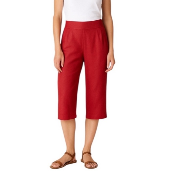 LONGCHAMP Linen High Rise Cropped Pants Red Size 36 NWT - Picture 1 of 14